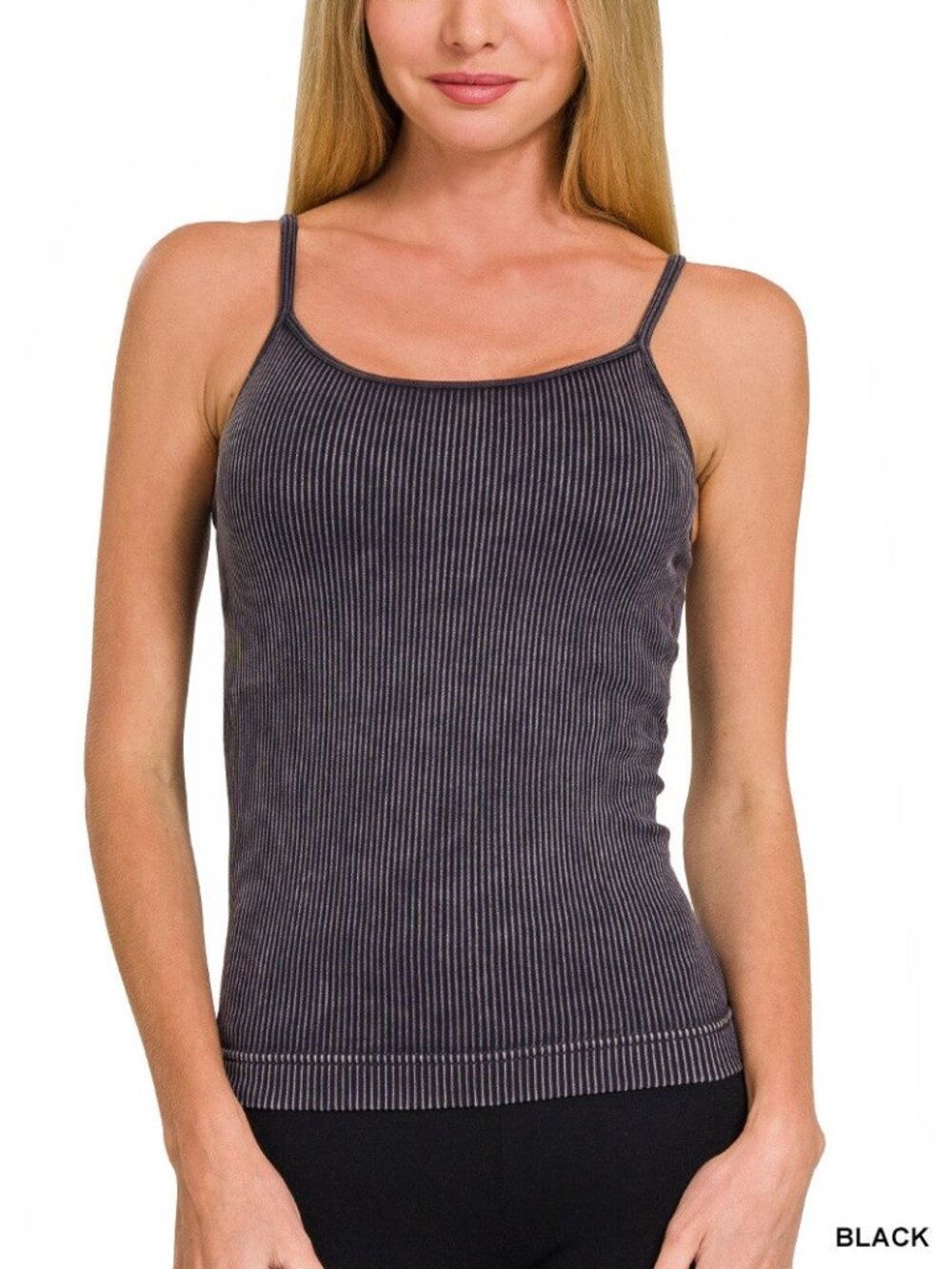 Zenana Black Stone Washed Ribbed Seamless Tank Top